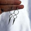 Gothic-punk Silver Color Double Ring-shaped Pointed Rivet Long Dangle Earrings for Men Women Unisex Hip-hop Rock Jewelry Gifts