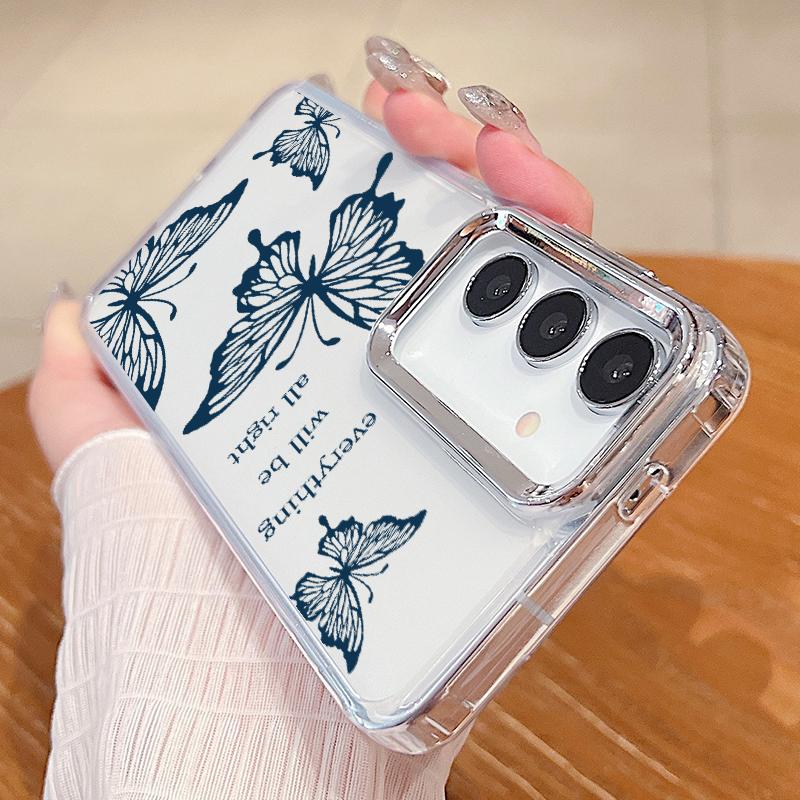 Beautiful Butterfly Pattern Clear Case For Samsung S24 FE S23 S22 Ultra A55 A54 A35 A34 A14 Lens Protection Shockproof Soft Transparent Phone Cover