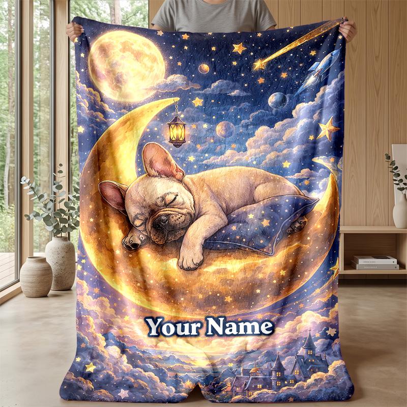 Cute Dog Playtime blanket Personalized Name Flannel Blanket Soft Cozy Plush Throw for Sofa Bed Lightweight Home Decor