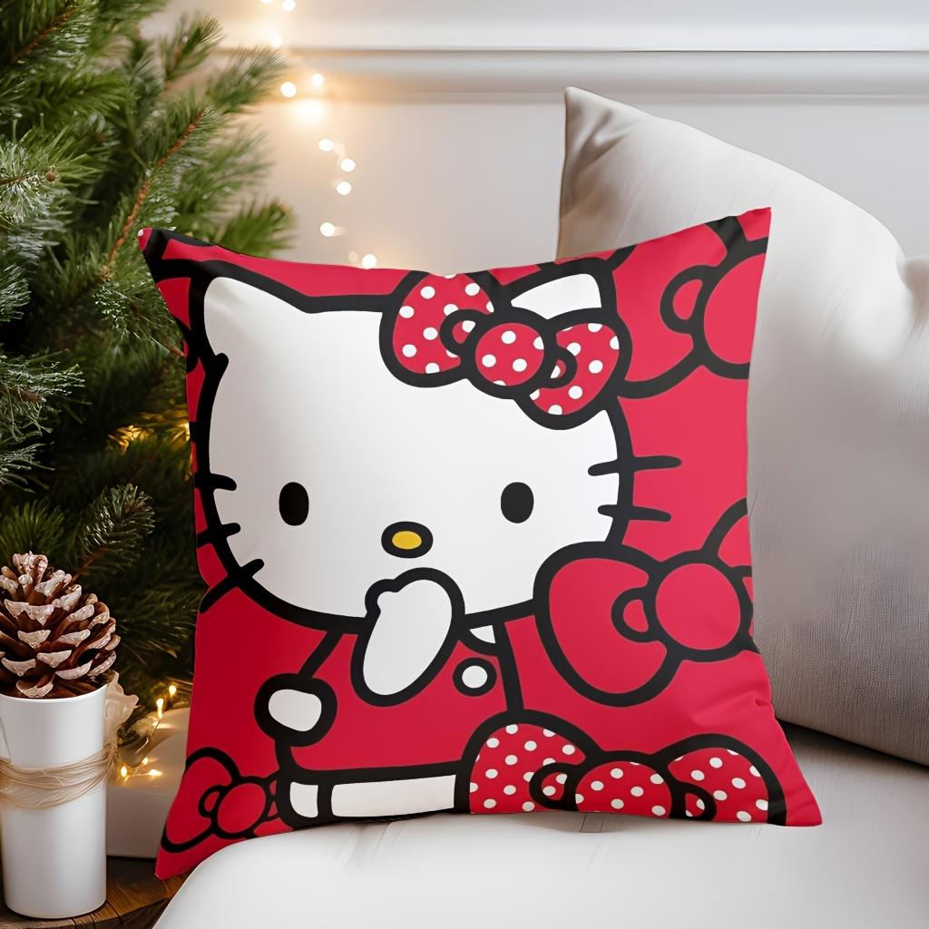 Cute Hello Kitty Christmas Pillow Cover Red Santa Cartoon Print Soft Throw Pillow Case For Kids Girl Room Home Decor Gift