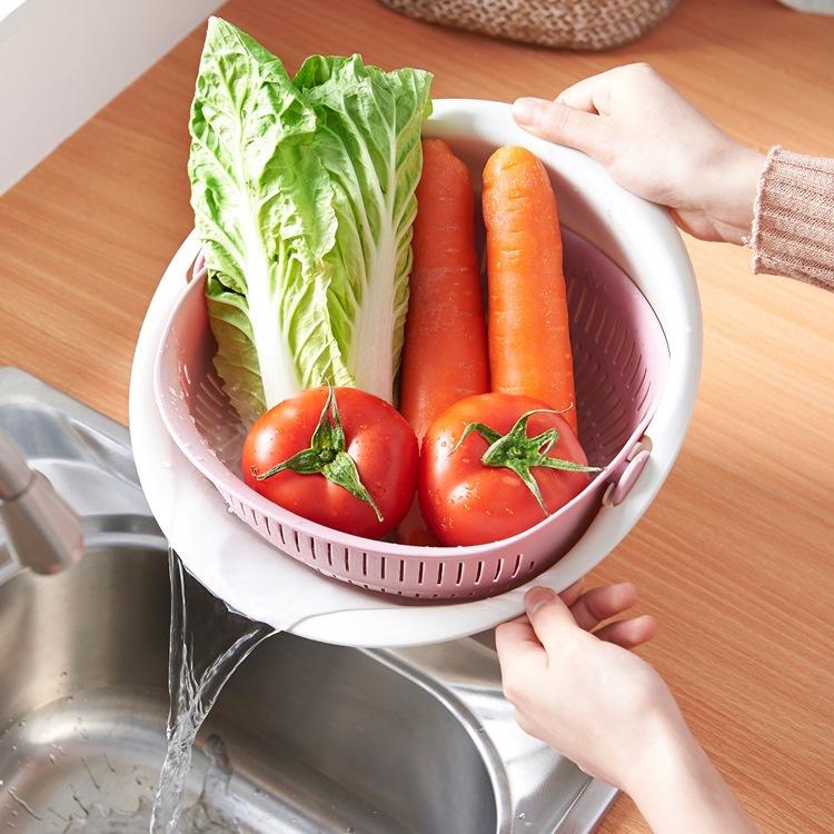 Double Drain Basket Washing Basket Multi-function Rotating Fruit and Vegetable Basket Practical Kitch