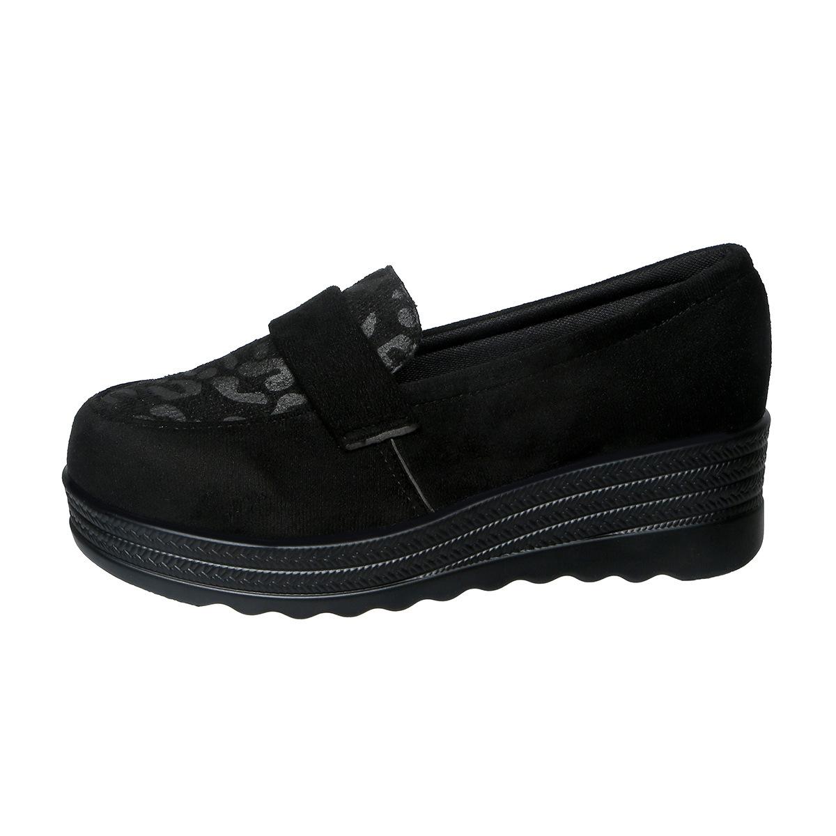 

Женские лоферы на танкетке с леопардовым принтом, новая замшевая модель больших размеров на платформе для осени 2025 года 43 чёрный