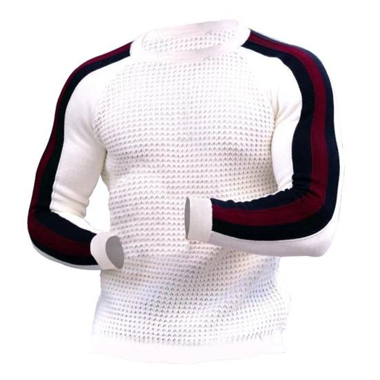 Zimní pánský svetr barevný blok kulatý výstřih dlouhý rukáv pletenina slim fit pulovr svetr pro venkovní použití