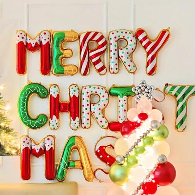 Merry Christmas Balloon Banner For Christmas Party Decorations 16inch Aluminum Foil Balloon Banner Happy New Year Decoration