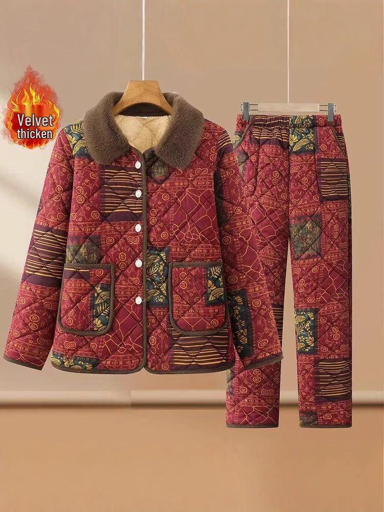 

Mid-aged Women s Velvet Lined Cotton Jacket for Autumn/Winter - Warm Padded Top for Elderly 3XL (B/W 125~135) красный