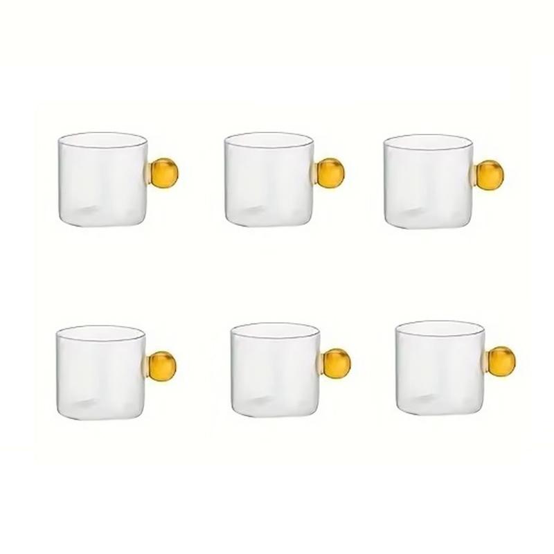 6pcs Espresso Cups with Ball Handle Mini Coffee Cups Heat Resistant Teacup Glass Drinking Mug Drinkware 100ml/3.38oz