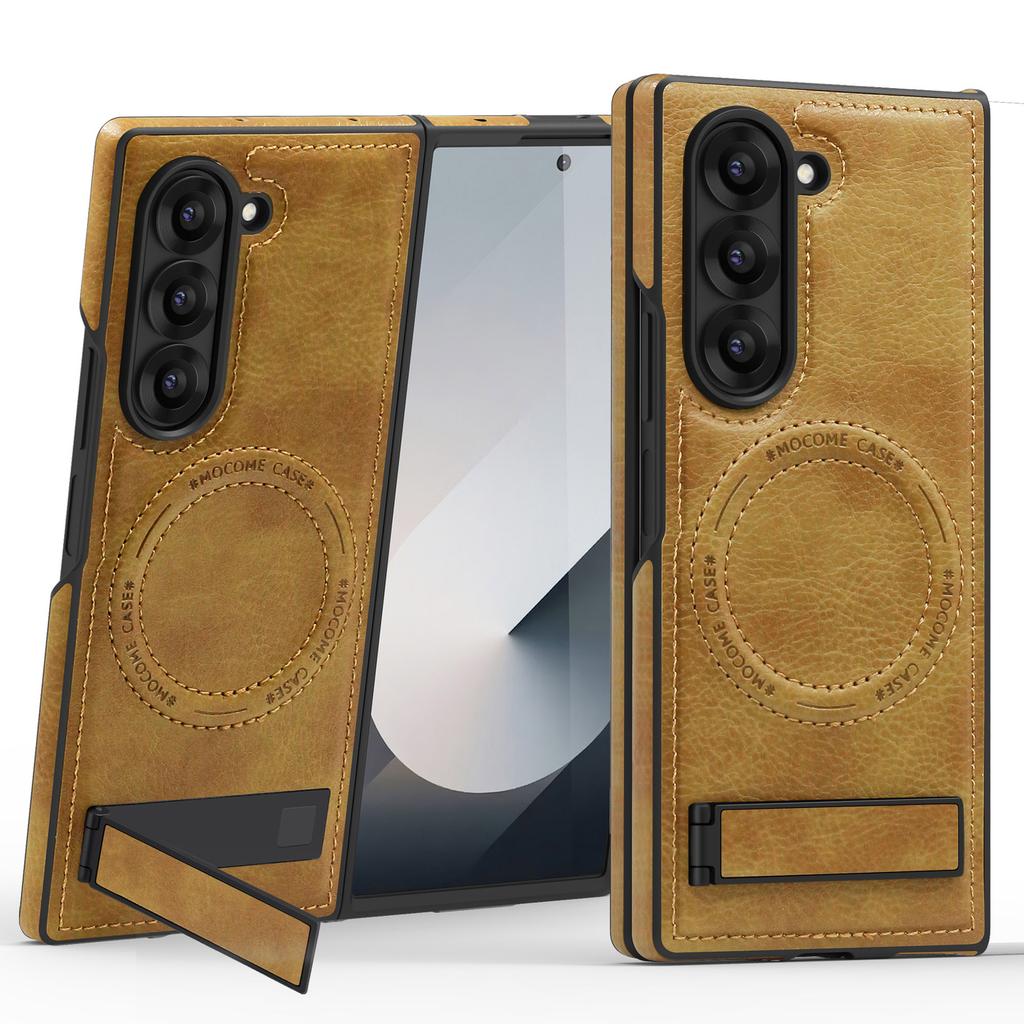 Suitable for Samsung Zfold6 Left and Right Folding Business Leather Case Mobile Phone Case Zflip5 Crystal Shield Magnetic Suction Bracket