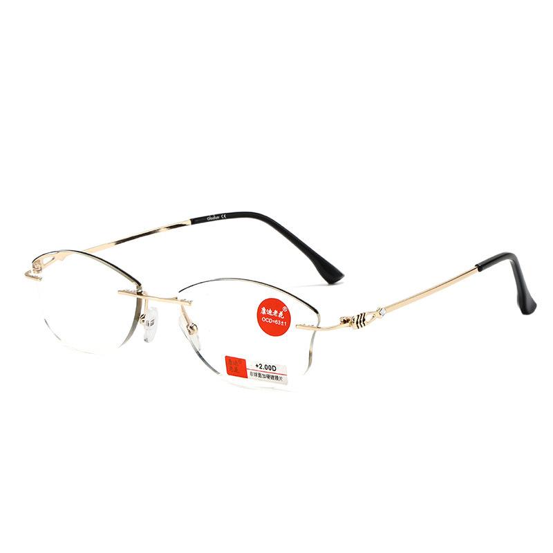 Ultra-thin high definition cat's eye diamond trimmed frameless PC reading glasses anti-blue light and anti-radiation reading glasses