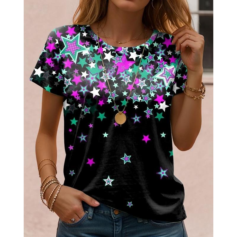 Women s T Shirt Print Graphic Letter American Flag Stylish Classic Casual Short Sleeve Crew Neck Regular Tops Summer S