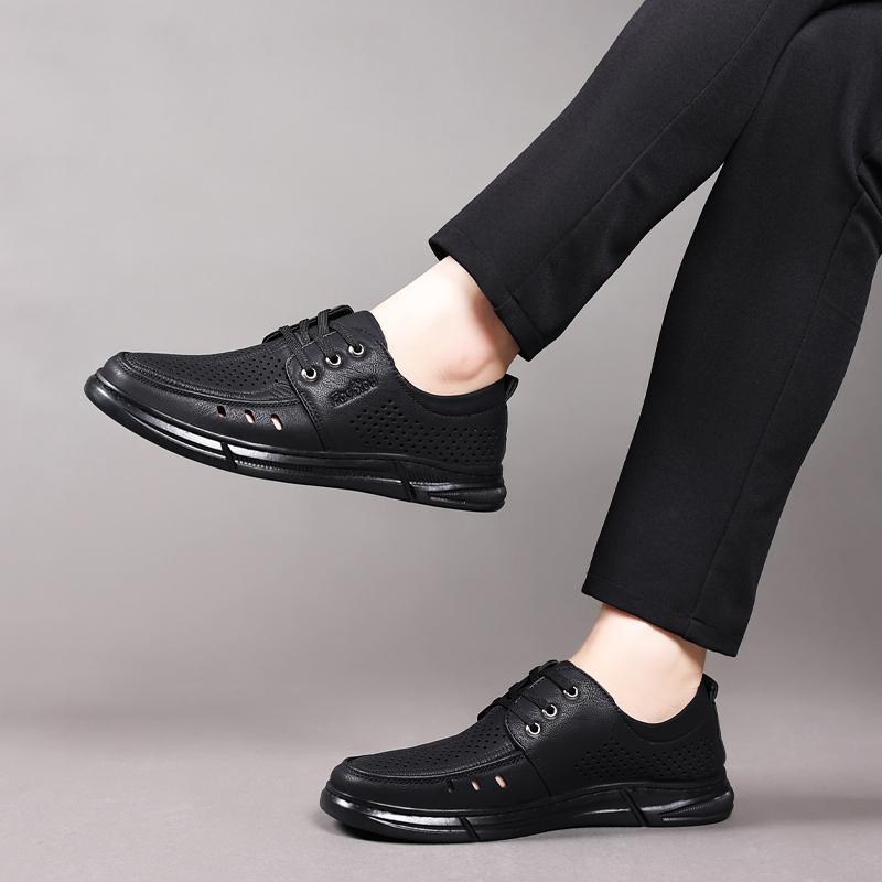 Men'S PU Leather Shoes Breathable Hollow Casual Sandals JZ-9813