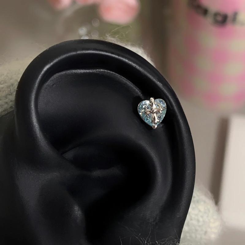 1Pcs Sweet Cool Wing Ear Bone Nail For Women  Shiny Zircon Cross Heart Stud Earrings Body Piercing Accessories