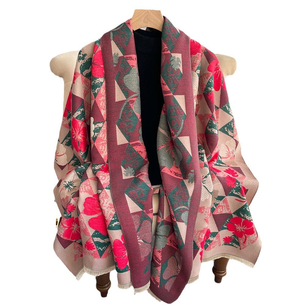 Verdickter doppelseitiger Kaschmir-Imitationsschal vierblättriges Kleeblatt modisch und schlicht doppelt verwendbares großes Schultertuch mit Fransen warmer Schal Damen