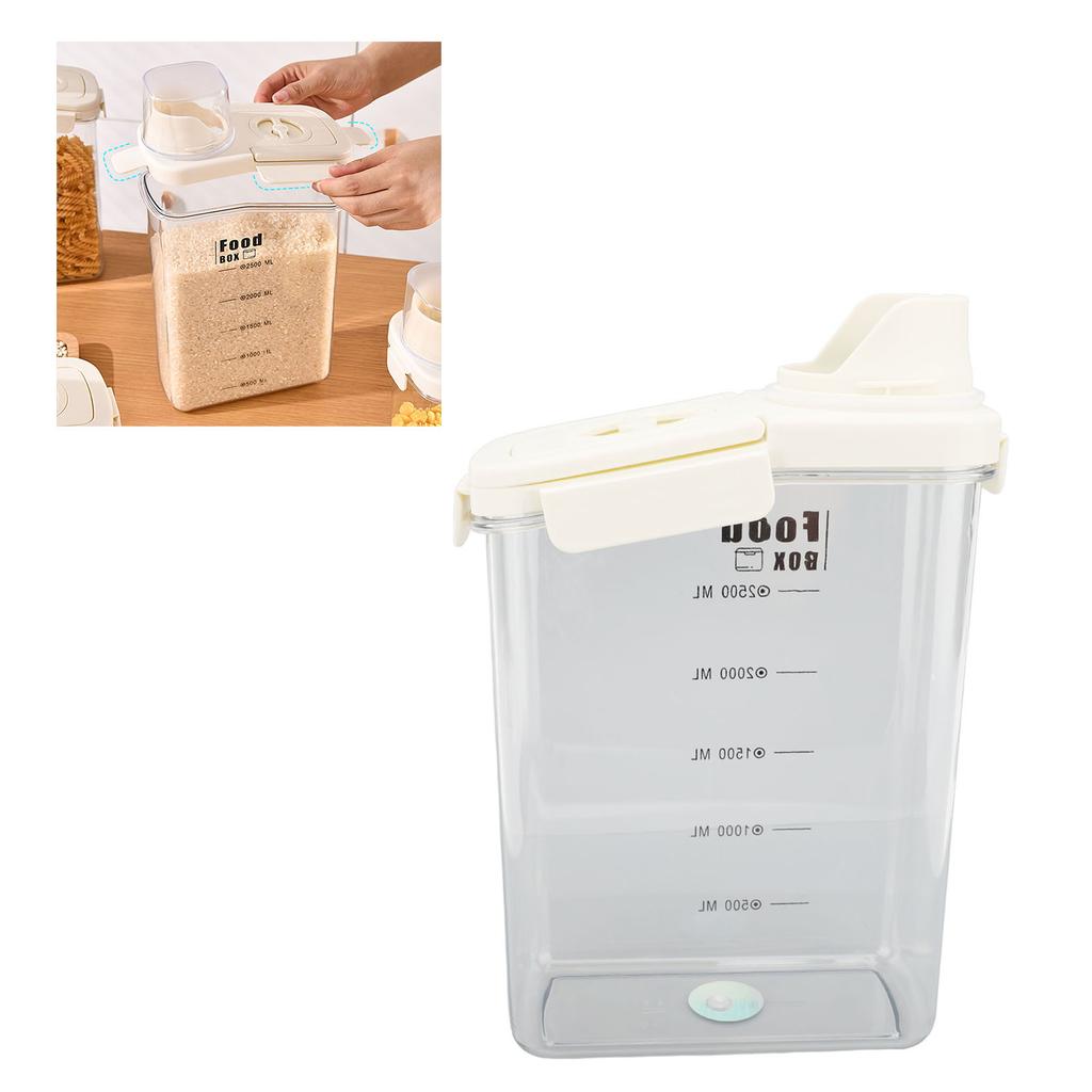Cereal Storage Container with Pourable Spout Ergonomic Handle Lid Scale Timing Airtight Damp Proof Plastic Rice Storage Bin for Flour Bean Pet Food