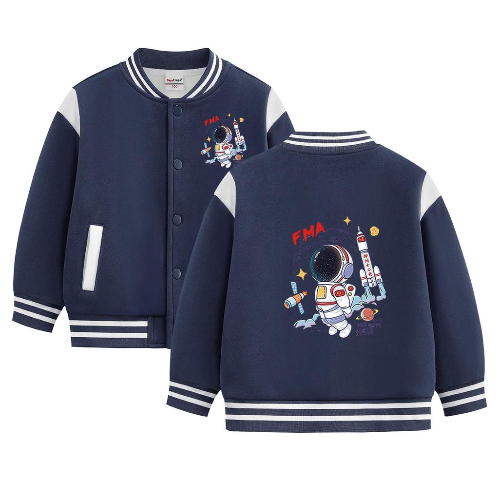 Boys' Seasonal Baseball Jacket 2026: Velvet Lined, Thick, Casual Top for Kids