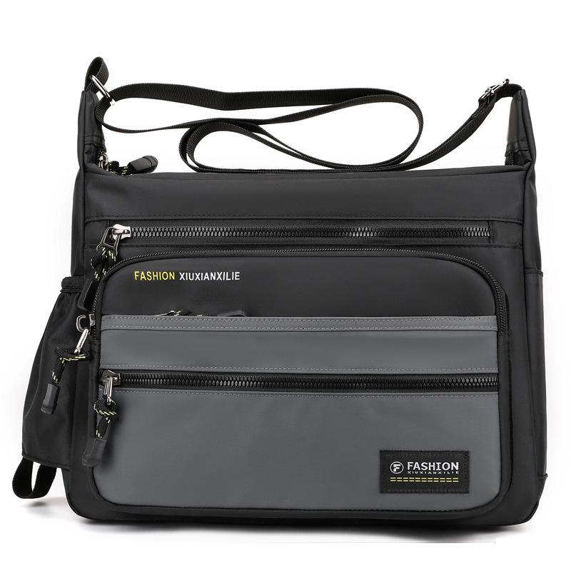 Korean Style Men's Oxford Cloth Shoulder Bag - Large Capacity, Five-Layer Zipper, Crossbody Backpack