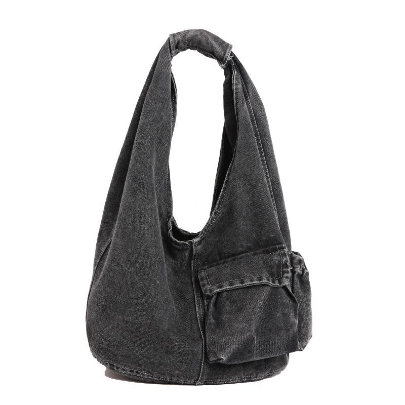 

Retro Denim Shoulder Vest Bags for Women Simple Lazy Style Ladies Handbag Tote Large Capacity College Students Girls Bucket Bag чорний
