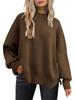 Women's Round Neck Batwing Sleeve Long Sleeved Ribbed Knit Sweater with Side Slit Pullover Luxurious Relaxed-fit Slimming and Versatile Top