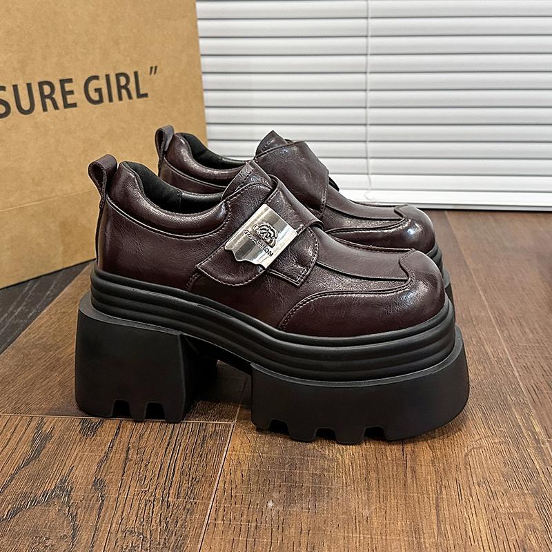 Fashion 10CM Heels Women's High Platform Leather Shoes New 2025 Autumn Chunky Sneakers Female Hook&Loop Loafers Walking Shoes Woman