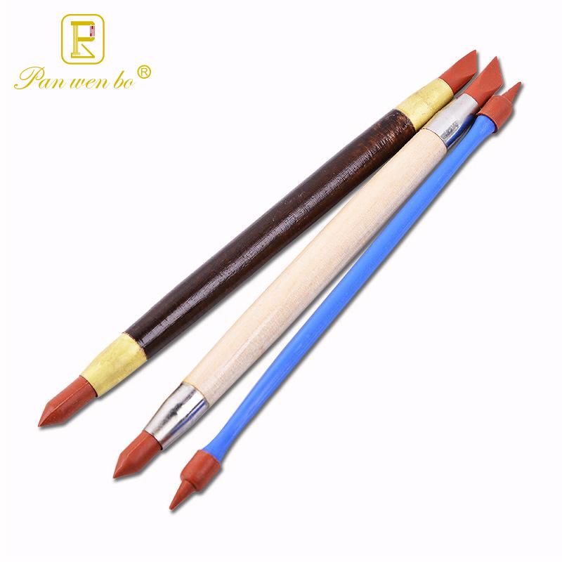 Ceramics 3 Silicone Brush Set with Wooden Penholder & Eraser for DIY Clay Crafting