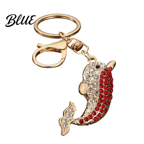Women Dolphin Keychain Bling Rhinestone Keychain Zinc Alloy Car Key Ring Ocean Theme Sea Animal Pendant for Backpacks Handbag Decoration