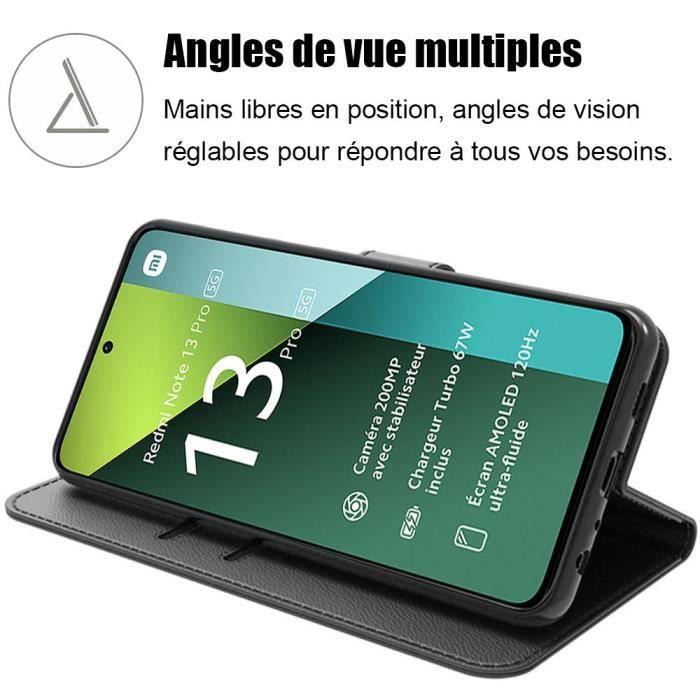 Coque - E.F.Connection - pour Xiaomi Redmi Note 13 Pro 5G - Antichoc - Cuir PU - Porte-cartes - avec 2 Verres Trempés
