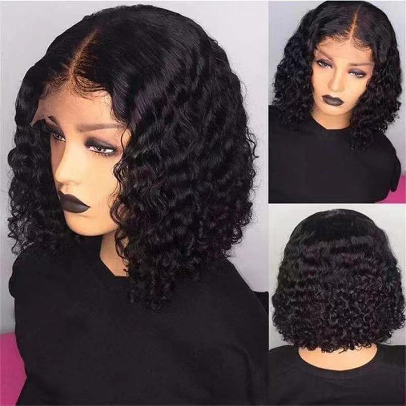 New Style Front Lace Wig European American Women's Small Curly Short Hair Black Entangled African Roll Chemical Fiber Headgear