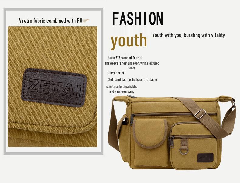 Hochwertige Herren-Canvas-Umhängetasche mit Doppeltaschen für Reisen