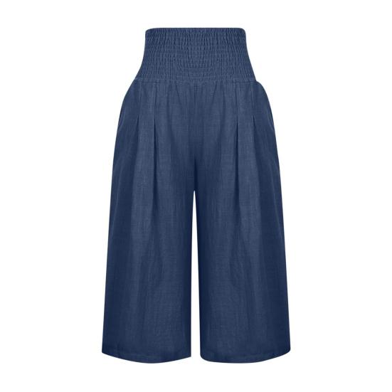 

Women Summer Pants Solid Color Elastic Waist Wide Band Loose Breathable Daily Wear Mid-calf Length High Waist Women Cropped Pants Female Clothes XL темно-синього кольору