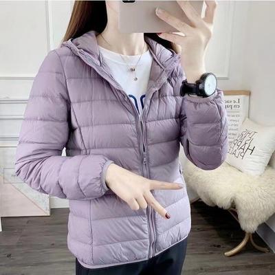 Women's Autumn and Winter Plus Size Slim Light Hooded Jacket Solid Color Temperament Short Jacket