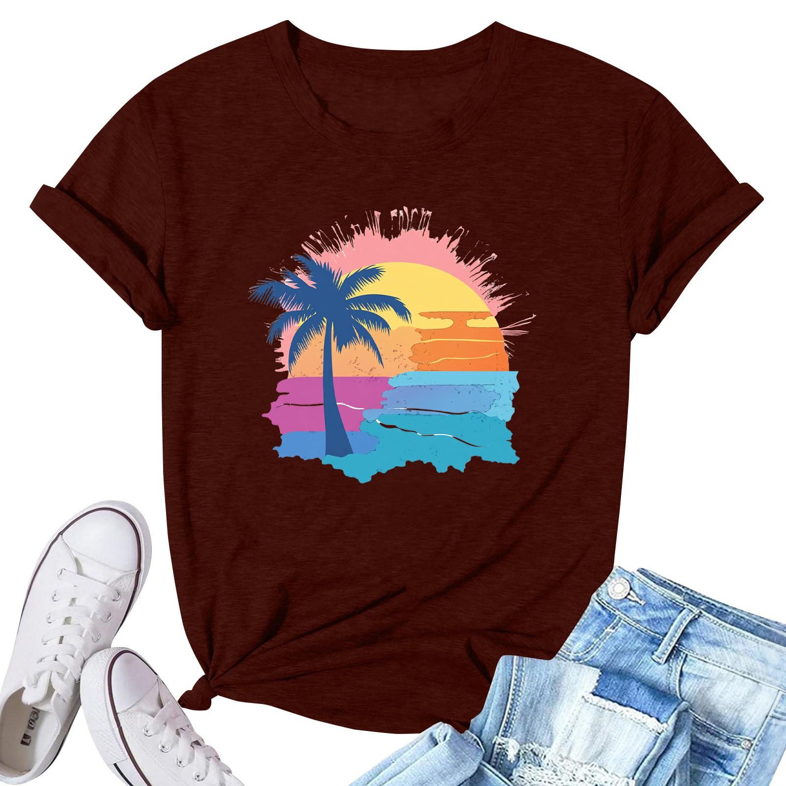 Women s Fashion Printed Casual Pleated Round Short Sleeve T-Shirt Top S винный