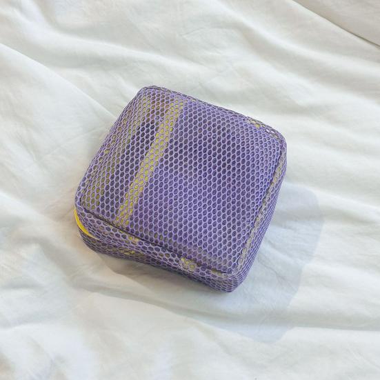 Portable Cosmetic Bag Square Mesh Storage Pouch Zipper Closure Bright Colors Mini Zipper Coin Purse Stationery Case
