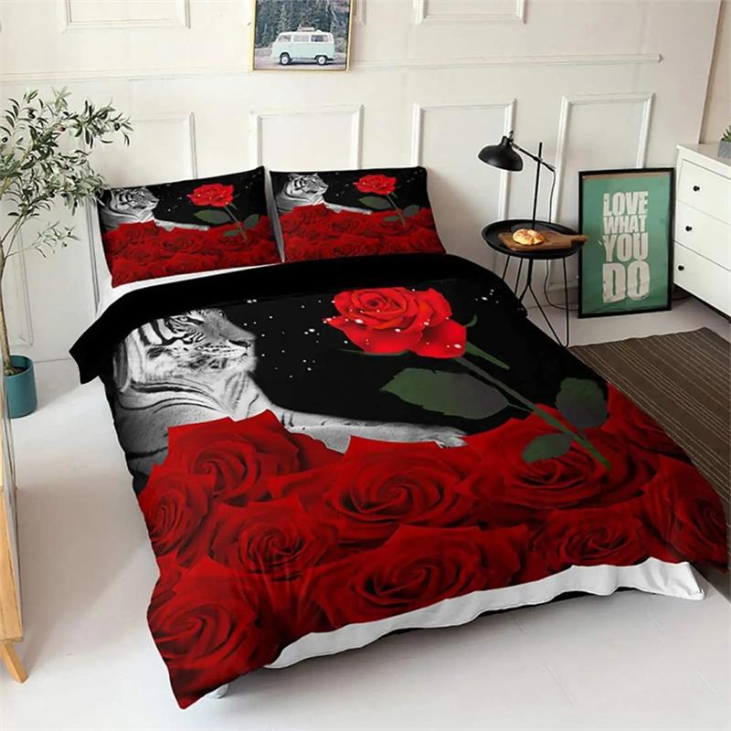 Valentine's Day Gifts Blue Rose Floral Duvet Cover Set King Size 3 Pieces 3D Printed Blossom Bedding Set Room Decoration Women