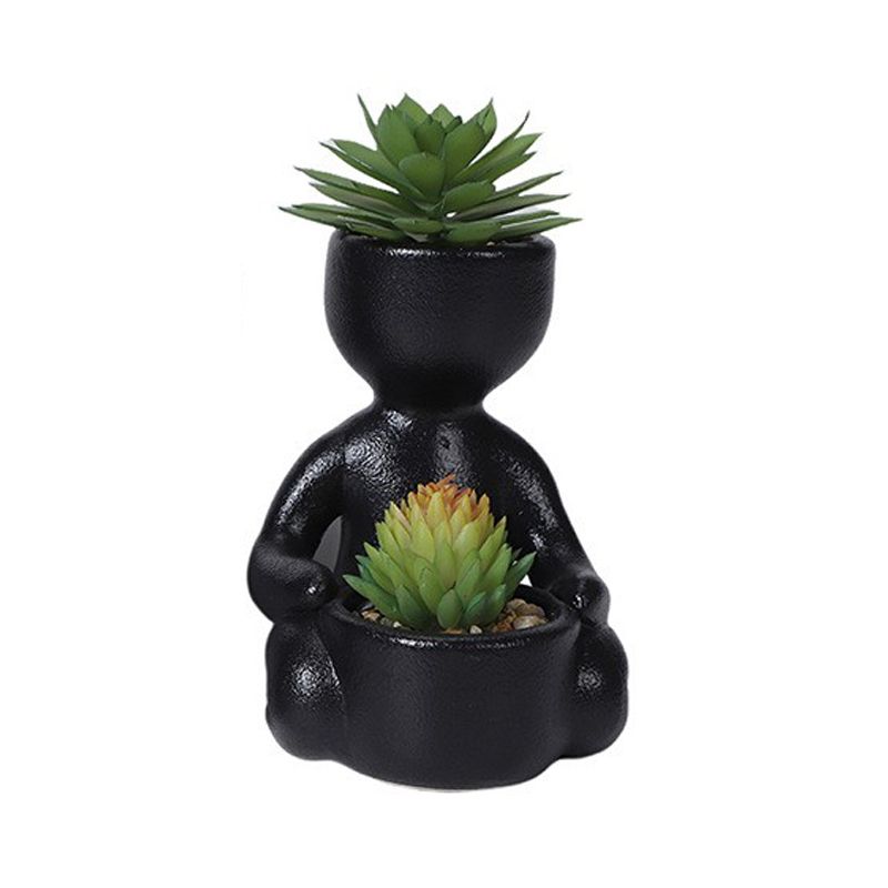 Nordisk Suckulent Keramik Liten Blomkruka Kontorsskrivbord Söt Dekoration Imitation Karaktär Grön Växt Krukväxt Vas Blomkruka