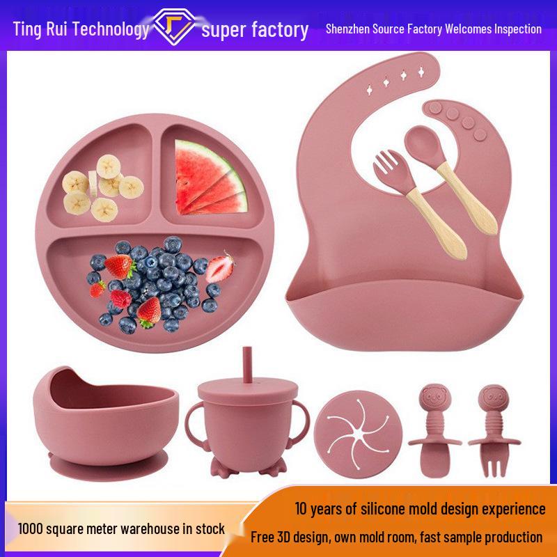 Silicone Baby Feeding Set: Bib, Suction Bowl, Utensils, Plate for 6-Month-Olds