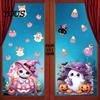 Seasonal Window Coverings Pink Purple Halloween Static Clings, Cute Milk Tea Ghost Witch DIY Festive Room Decor Cat Glass Decals, Waterproof