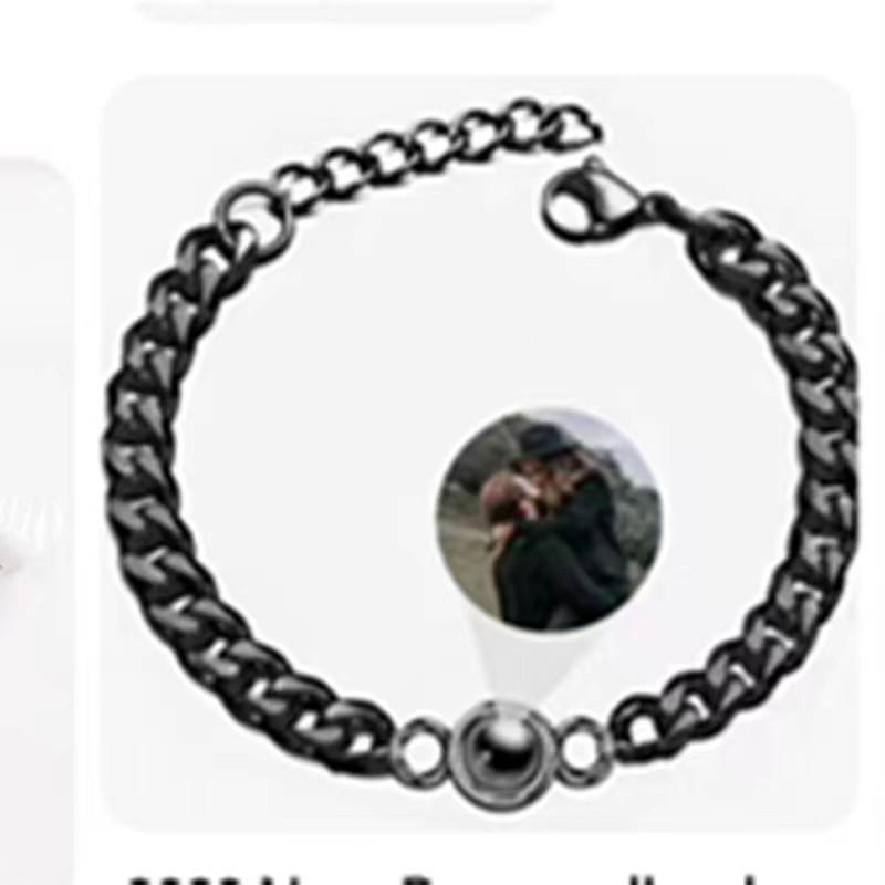 Cuban Chain Projection Bracelet: Personalized Photo and Text for Couples - Titanium Steel Jewelry for Men and Women