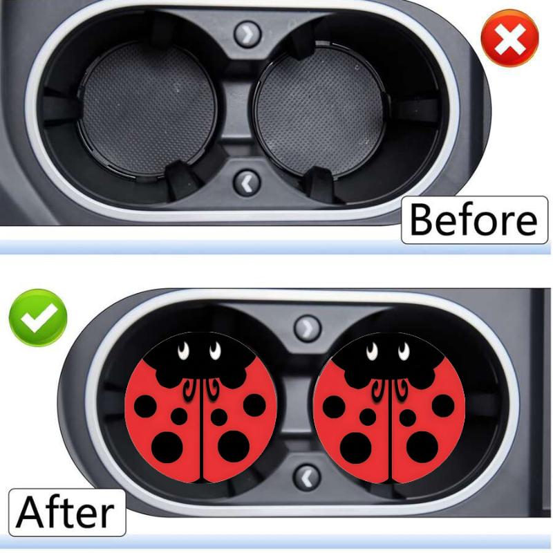 2Pcs/Set Red Beetle-Style Car Cup Holder Inserts - Non-Slip Absorbent Coasters For Universal Vehicle Use