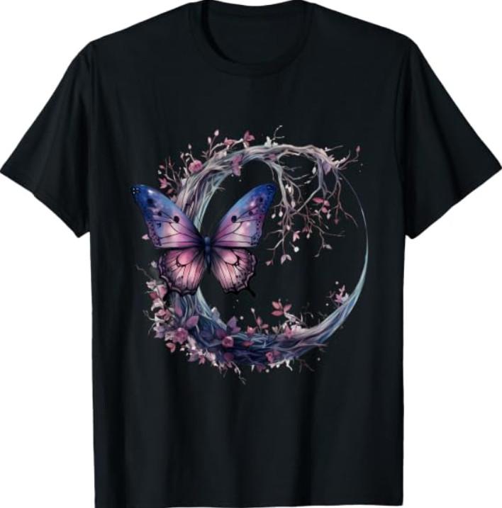 Butterfly Wildlife Moon Fantasy Animal Art Nature Artwork T-Shirt