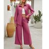 Fashion Fall Lapels Single Breasted Solid Color Loose Long Sleeves Cardigan Shirt Elastic Waist Pants Casual Two-Piece Suit
