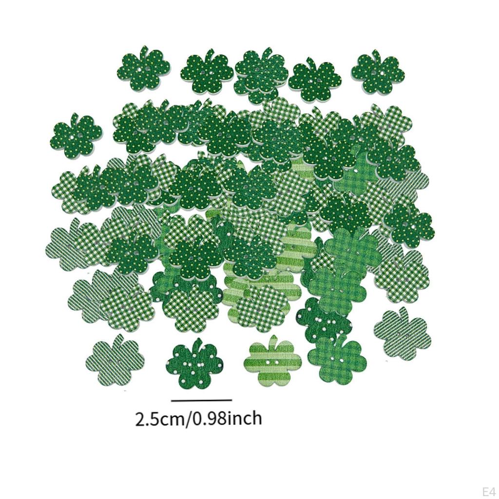 50 Stück Holz-Kleeblatt-Knöpfe, 2,5 cm, Ornamente, Holz, grün, Frühling für Kleidung, Zubehör