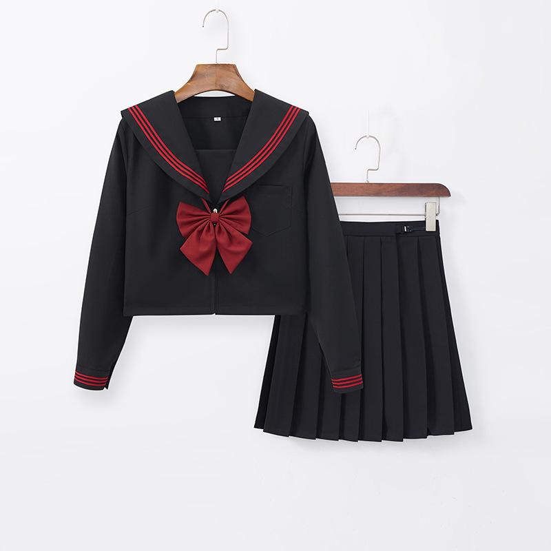 Rotes dreiteiliges japanisches JK-Uniform-Set - Langärmliger klassischer Akademie-Stil mit kurzem Rock
