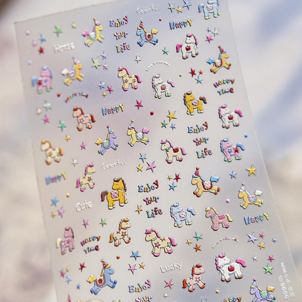 5D Pink Blue Bear Dessert Cake Pudding Candy Cane English Slogan Nail Art Stickers Cute Baby Bear Party Embossed Decals