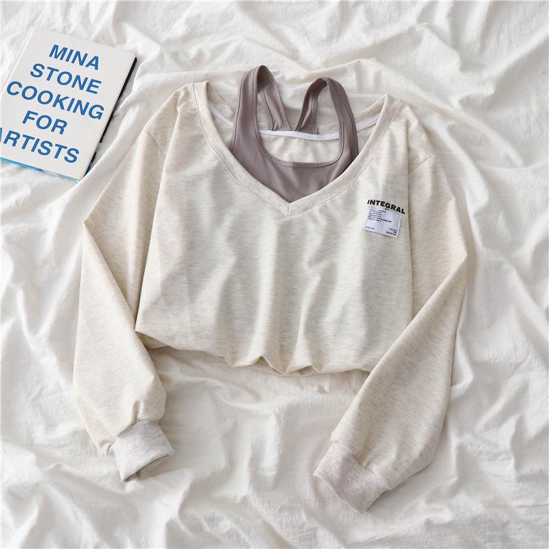 Chic Korean-Style Women's Sweatshirt - Fake Two-Piece Design, Perfect for Spring and Autumn Trends