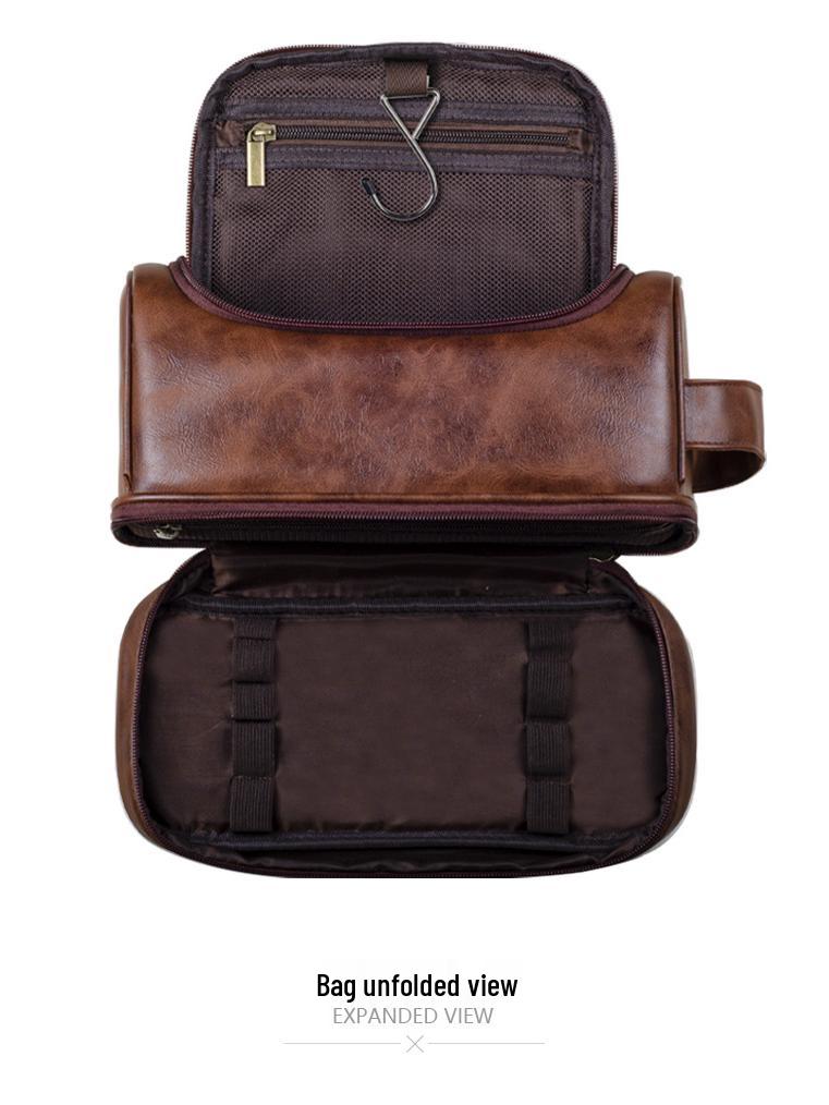 Herren Unisex Minimalistische PU-Leder Wasserdichte Handliche Waschtasche mit Haken