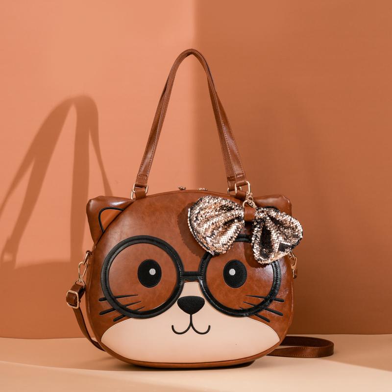 

Мода Бант Большое Лицо Кот Мультяшный Милый Вместительные Сумки Через Плечо Сумка для Мамы для Шоппинга Дорожный Аксессуар Трендовая Женская Сумка-Тоут для Офисных Сотрудников коричневый