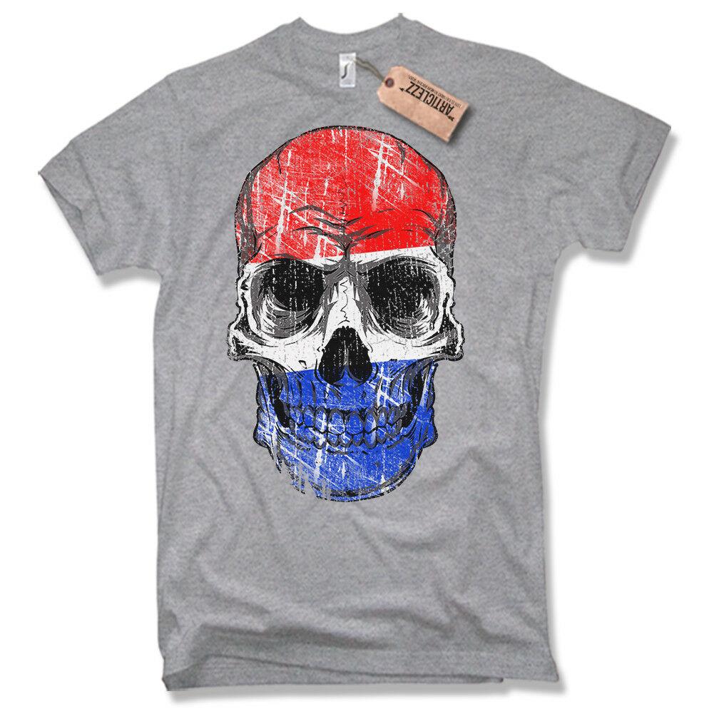 Niederlande Skull Flag Holland Totenkopf Football Motorcyclist T-Shirt. Summer Cotton Short Sleeve O-Neck Mens T Shirt New S-3XL