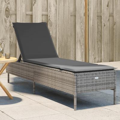 Vidaxl Sun Lounger with Cushion, Grey, Poly Rattan