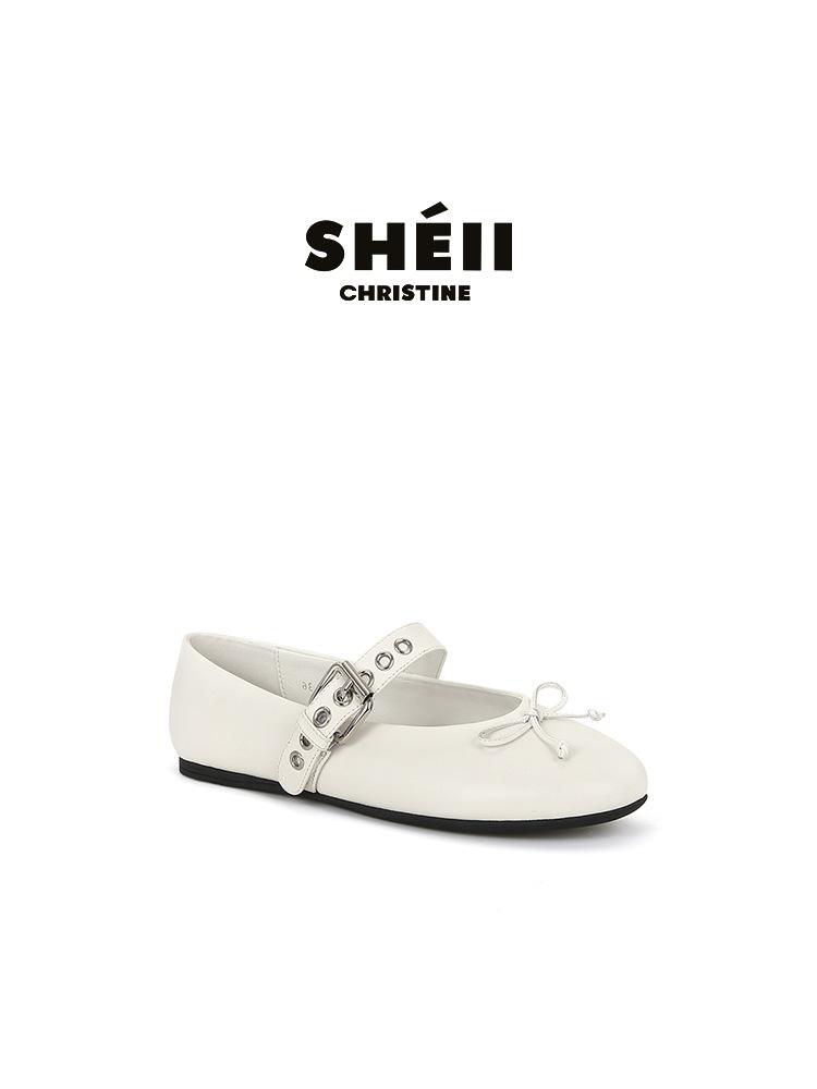 Chic Girl~ Bow Flat Ballet Shoes Single Shoes Women's 2025 Autumn New One-word Buckle Belt Mary Jane Shoes