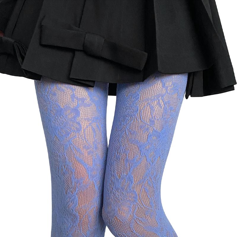 Zomerse Mode Dames Kleurrijke Visnet Panty's met Bloemenpatroon Doorzichtig Alle Kleuren Bloemenkant Panty's Dames Nylon Panty's Max 170cm 75 kg gray