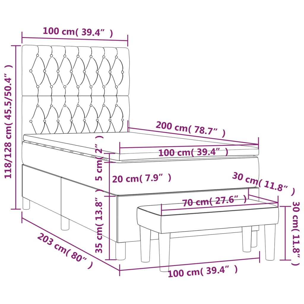 Vidaxl Letto Continentale Con Materasso, Grigio Chiaro, Velluto, 100X200Cm